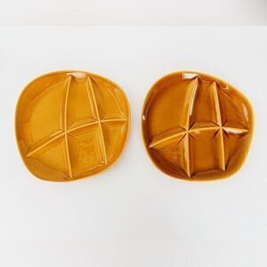 Salins 1960s France Mustard Yellow Ceramic Fondue Plates​